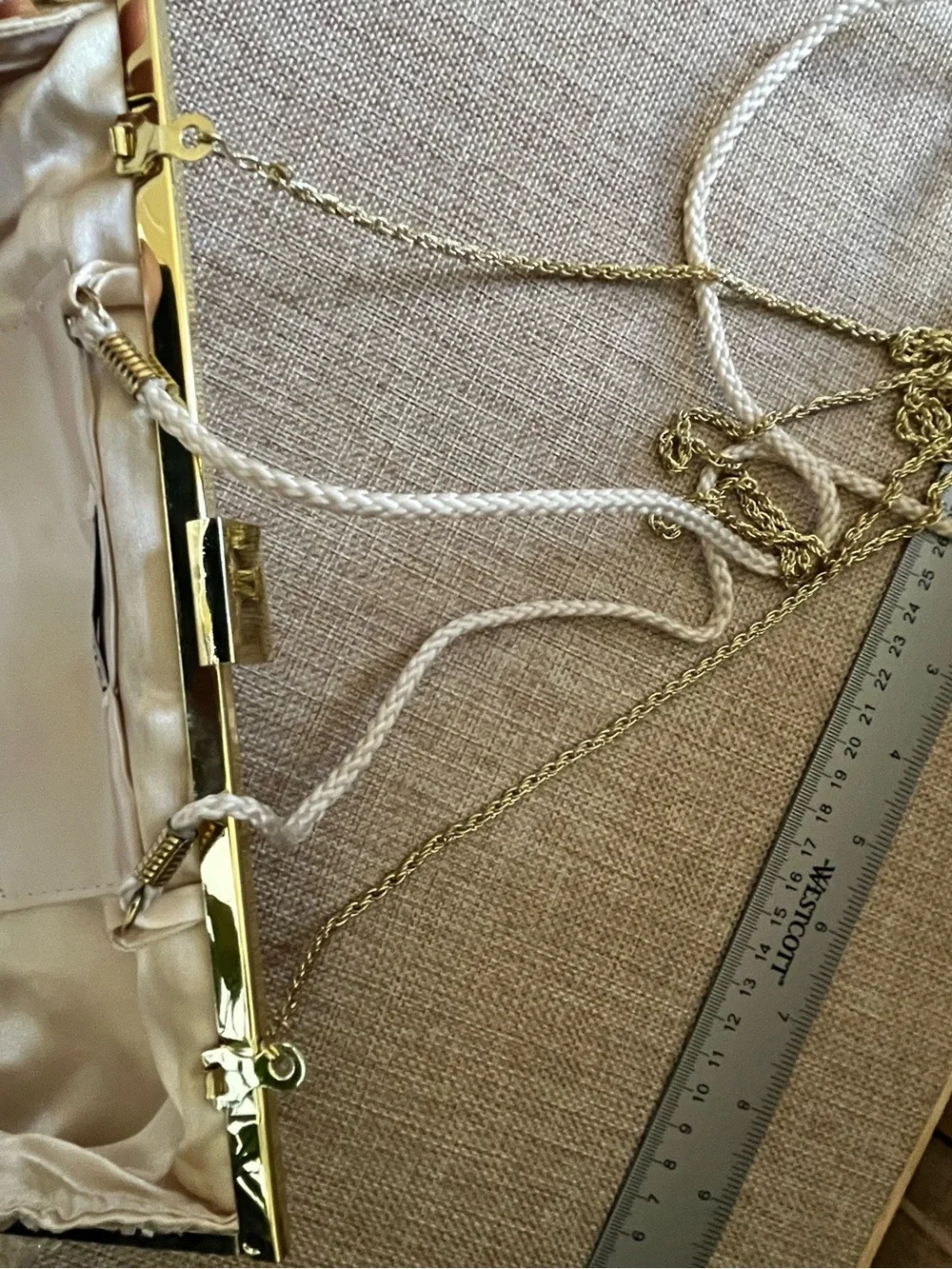 La Regale Cream Lace Evening Clutch with Gold Frame